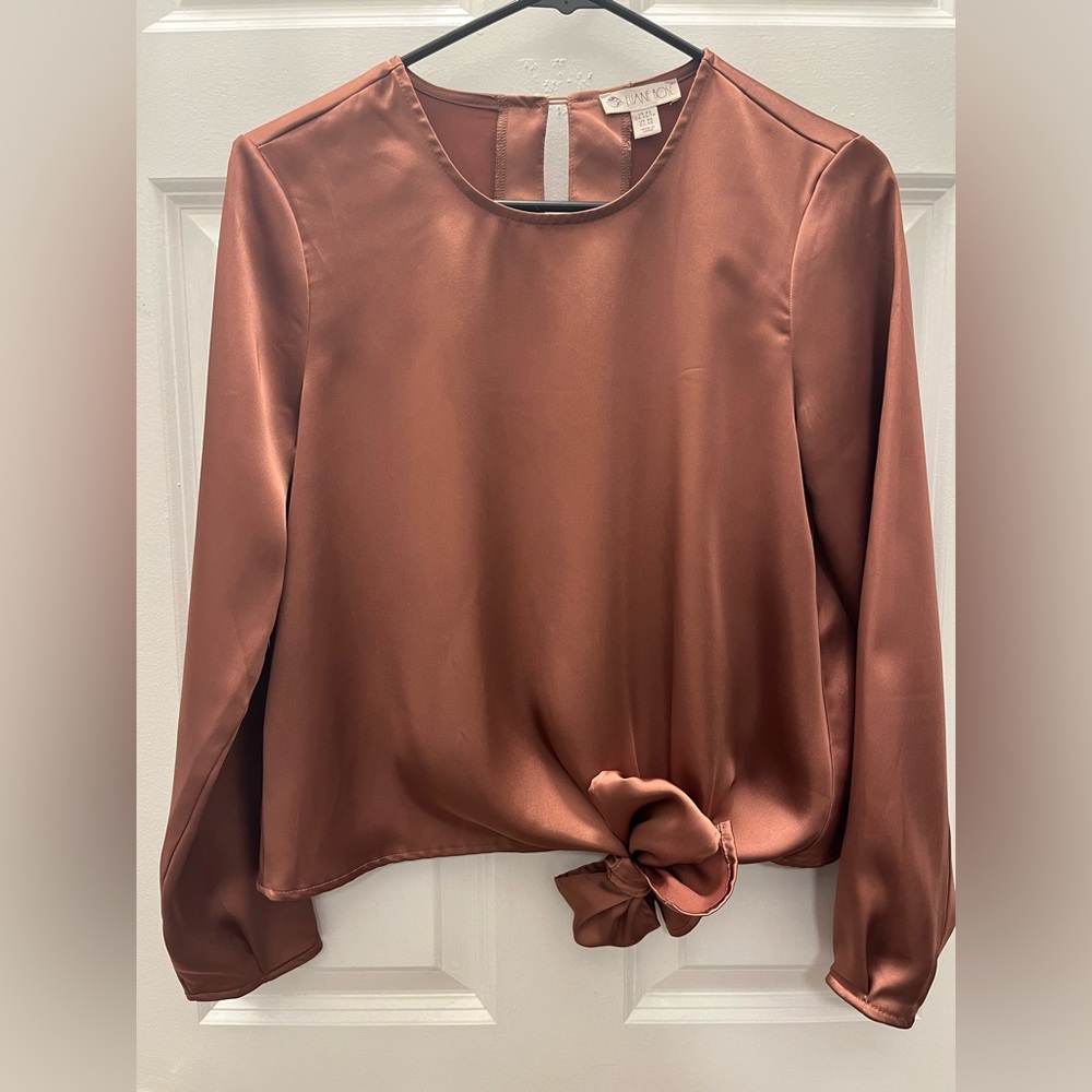 Eliane Rose Satin Long Sleeve Tie Waist Top
